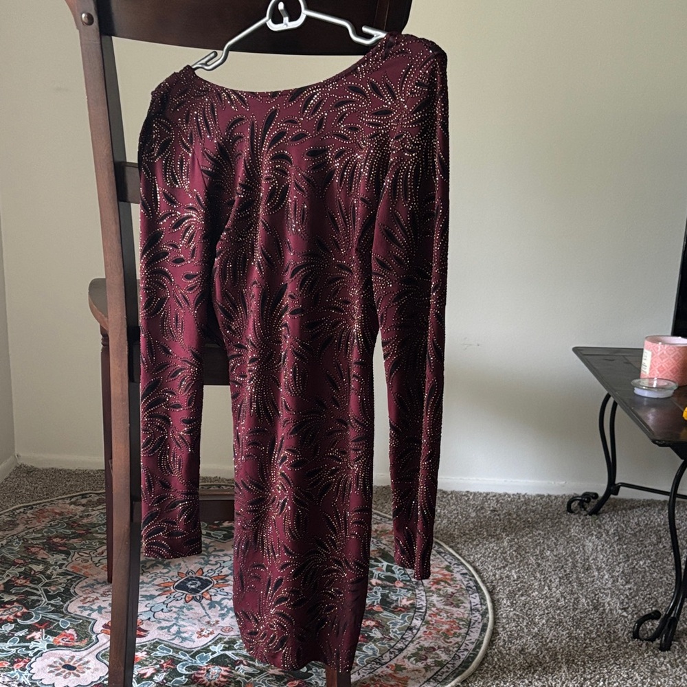 Elegant Burgundy Dress with Gold Accents